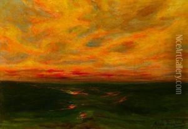 Sunset At Sea Oil Painting - Witold Pruszkowski