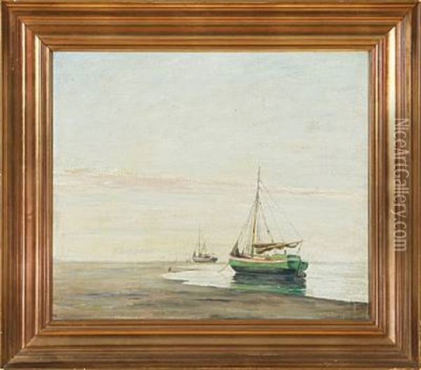 Sailing Ships On Fano Beach Oil Painting - Johan Rohde