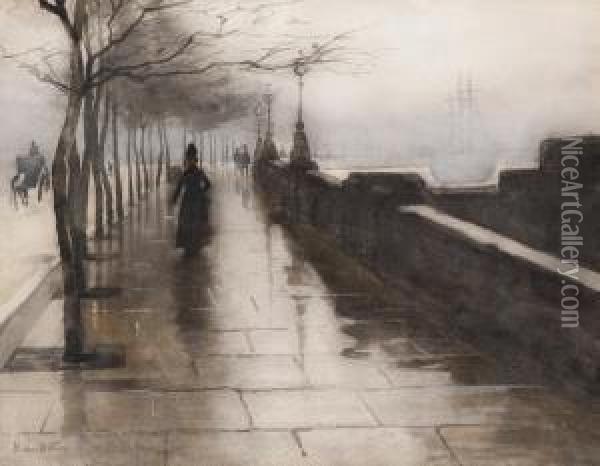 Quay In London Along The Thames Oil Painting - Willem Witsen