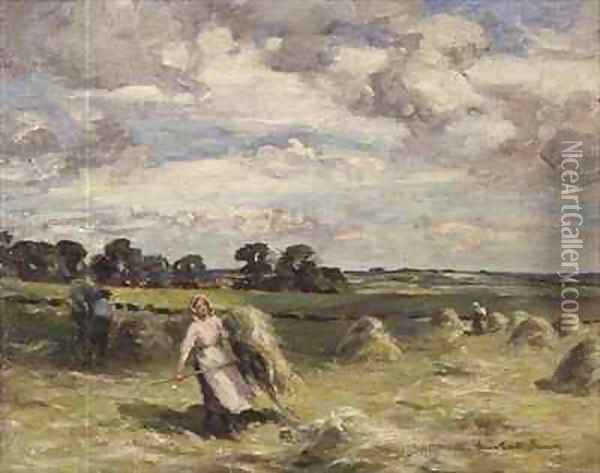 Harvesting Near Salroun, East Lothian Oil Painting - William Marshall Brown