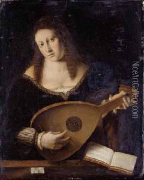 Young Woman Playing A Lute Oil Painting - Bartolomeo Veneto
