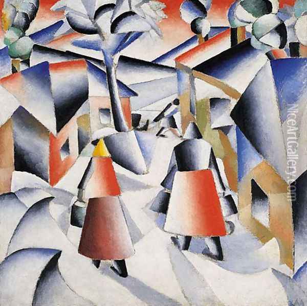 Morning in the Village after Snowstorm Oil Painting - Kazimir Severinovich Malevich