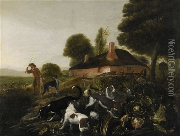 Landskap Med Gard Och Hundar Oil Painting - Adriaen Cornelisz Beeldemaker