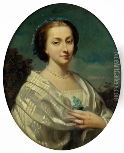 Portrait De Jeune Femme En Buste Dans Un Paysage Oil Painting - Jean Marius Fouque