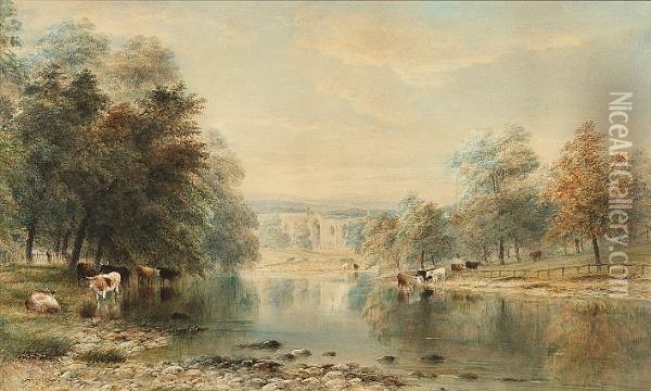 View Of Bolton Abbey From The River, Wharfedale Oil Painting - Anthony Vandyke Copley Fielding