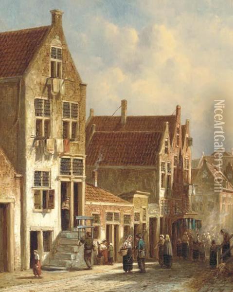 A Village Scene Oil Painting - Pieter Gerard Vertin