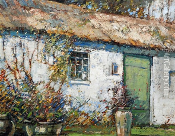 Thatched Cottage Oil Painting - Kershaw Schofield