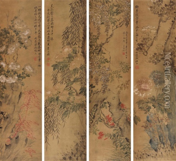 Flower (4 Works) Oil Painting -  Sun Sanxi