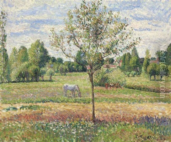 Le Pre Avec Cheval Gris, Eragny Oil Painting - Camille Pissarro