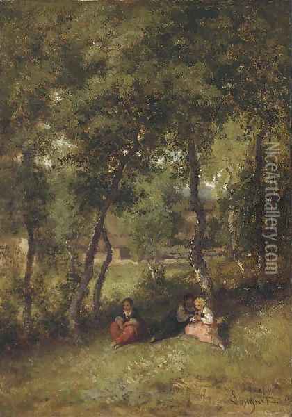 A rest in the shade Oil Painting - Alexandre Marie Longuet