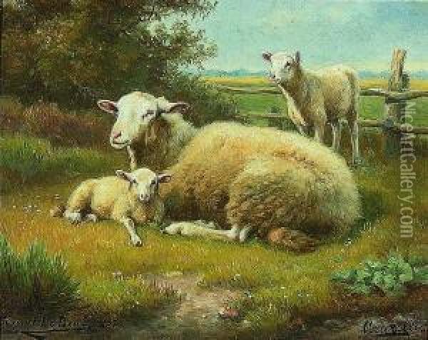 Schaf Mit Zwei Lammern Oil Painting - Henri De Beul