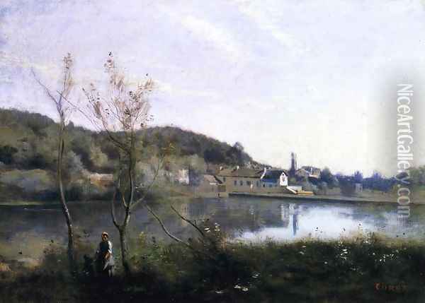 Ville d'Avray - The Large Pond and the Villas Oil Painting - Jean-Baptiste-Camille Corot