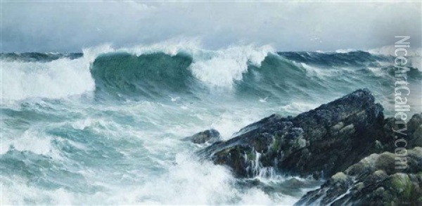 Lashing Waters Of The Atlantic Oil Painting - David James
