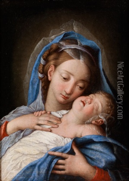 Maria Mit Dem Schlafenden Jesuskind Oil Painting - Giovanni Battista Salvi (Il Sassoferrato)