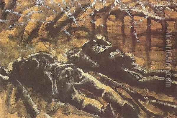 Dead Soldiers Oil Painting - Laszlo Mednyanszky