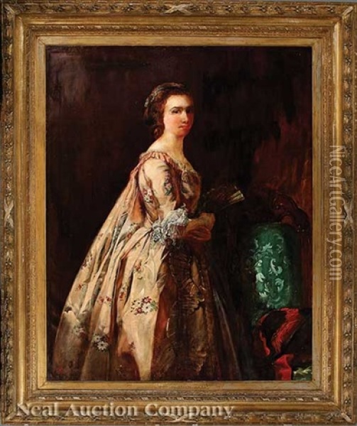 A Grand Manner Portrait Of A Young Woman In A Sack Back Gown Oil Painting - John Ballantyne