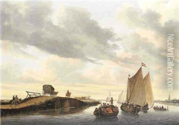 Paysage D'estuaire Dans La Campagne Hollandaise Oil Painting - Salomon van Ruysdael