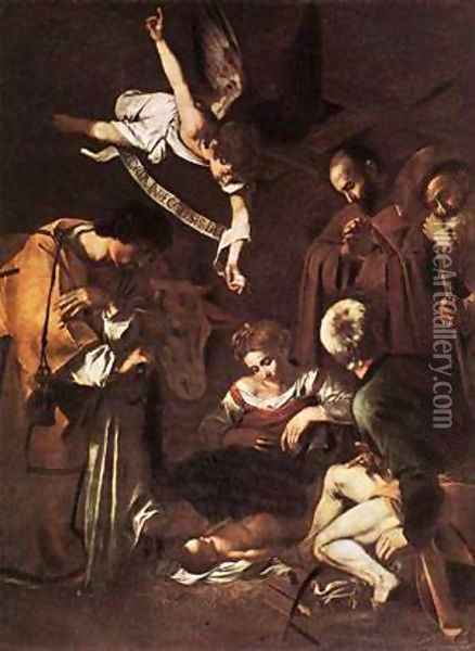 Nativity with St Francis and St Lawrence Oil Painting - Michelangelo Merisi Da Caravaggio