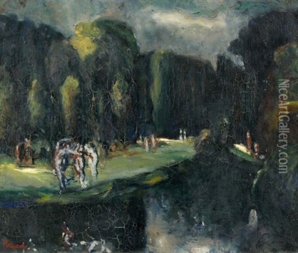 Danseuses Dans Un Parc Oil Painting - Adolphe Peterelle