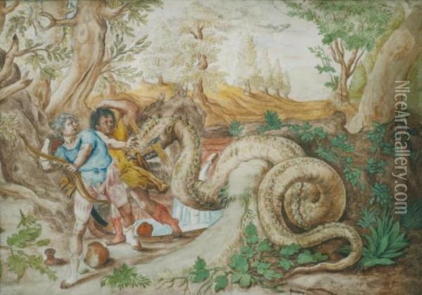 Cadmus, Son Compagnon Et Le Dragon Oil Painting - Hendrick Goltzius