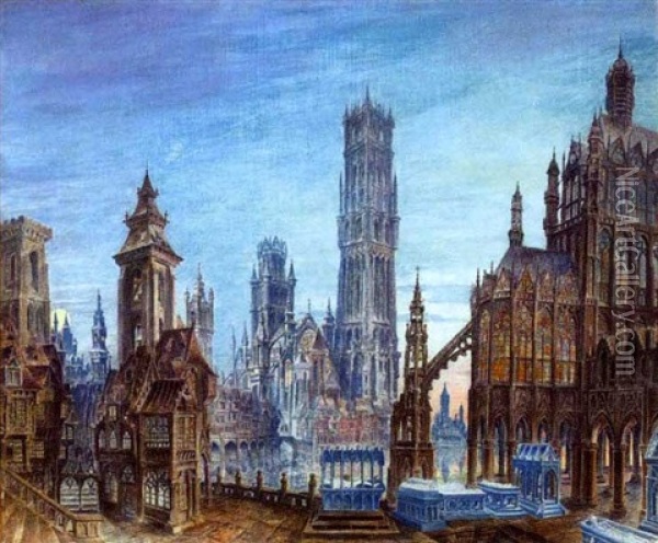 Gothic City View Oil Painting - Karl Von Merode