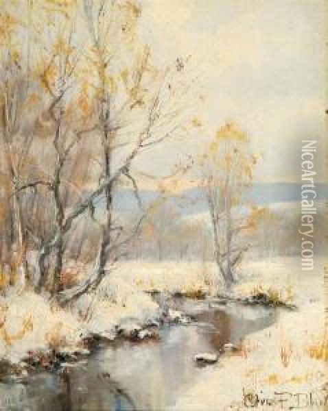 Brook In Winter Oil Painting - Olive Parker Black