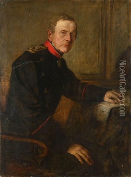 Portrait Helmuth Karl Bernhard Von Moltke, A Son Bureau, La Main Sur Une Carte Oil Painting - Franz Seraph von Lenbach