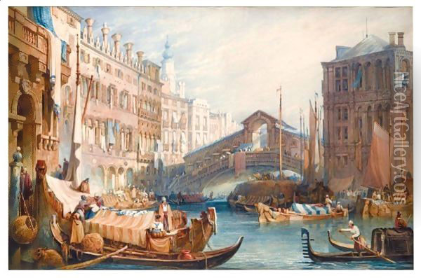 Ponte Di Rialto, Venice Oil Painting - Samuel Prout