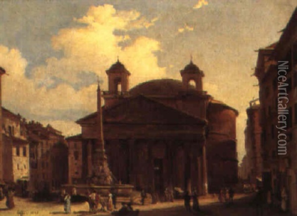 Piazza Della Rotonda Oil Painting - Ippolito Caffi