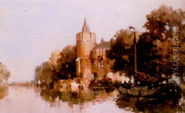 Old Castle On The Vecht Oil Painting - Hermanus Willem Koekkoek