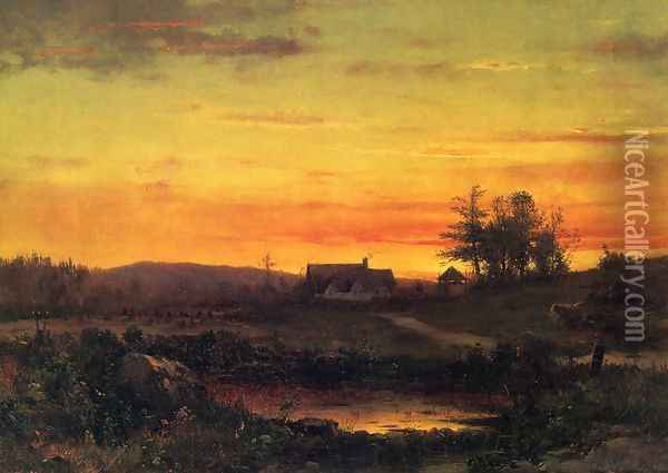 Twilight Landscape Oil Painting - Thomas Worthington Whittredge