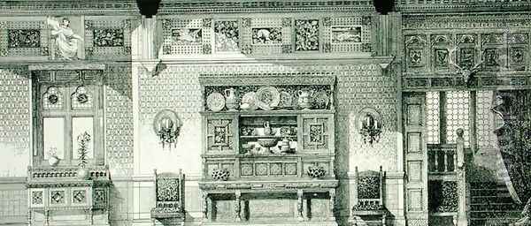 Side Elevation of a Dining Room, from Examples of Ancient and Modern Furniture, 1876 Oil Painting - Bruce James Talbert