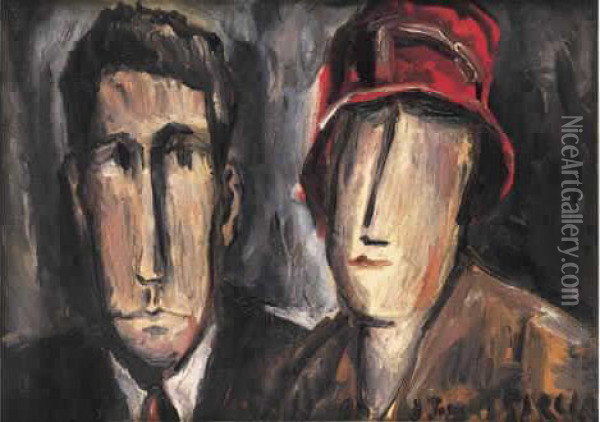 Couple, Vers 1925 Oil Painting - Joaquin Torres-Garcia