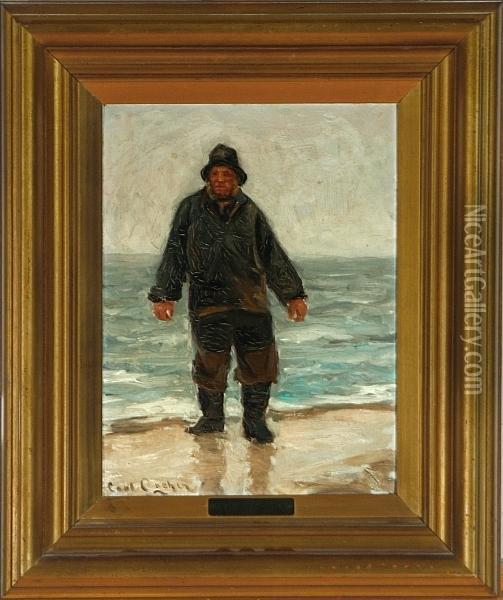 A Fisherman On The Beach Oil Painting - Carl Locher