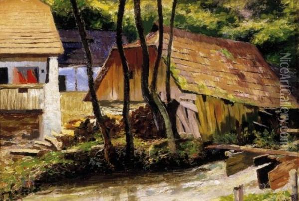 Mill On The Brookside Oil Painting - Carolus Pallya
