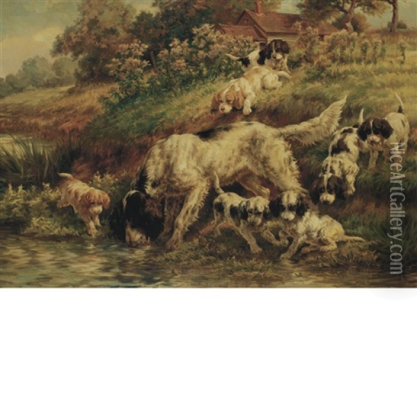 English Setter Drinking Along The Shore Oil Painting - Edmund Henry Osthaus
