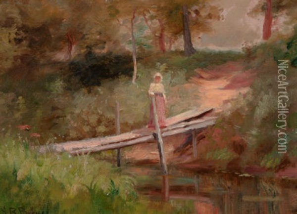 Woman On A Wooded Bridge Oil Painting - Nicholas Richard Brewer