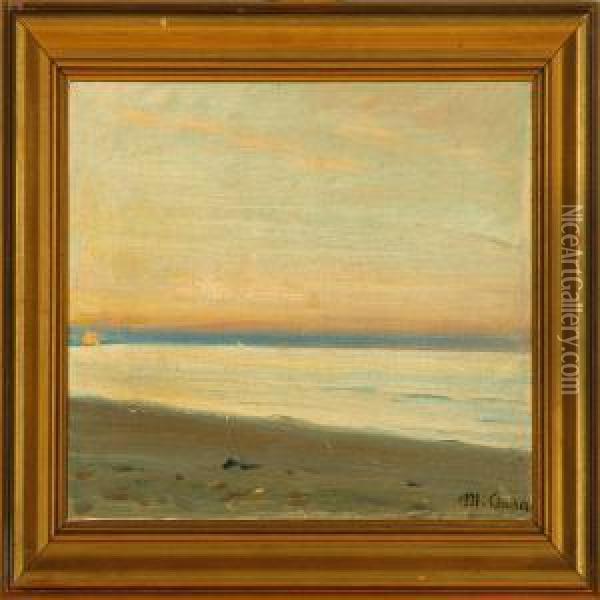 Sunset At Skagen Beach, Denmark Oil Painting - Michael Ancher