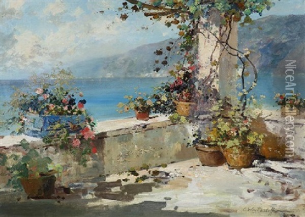 View Of Amalfi Coast Oil Painting - Constantin Aleksandrovich Westchiloff
