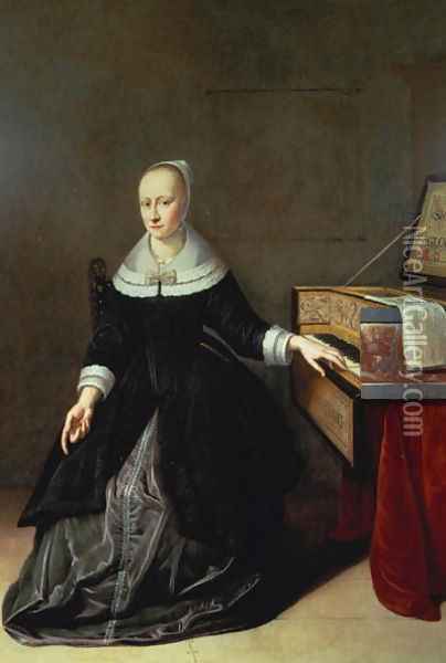 Woman by a Virginal Oil Painting - Godaert Kamper
