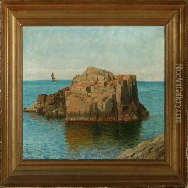 Along The Coast With Rock And Sailing Ship Oil Painting - Niels Peter Rasmussen