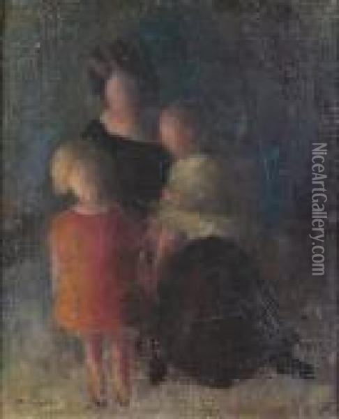 Mutter Mit Zwei Kindern. Oil Painting - Johann Wilhelm Von Tscharner