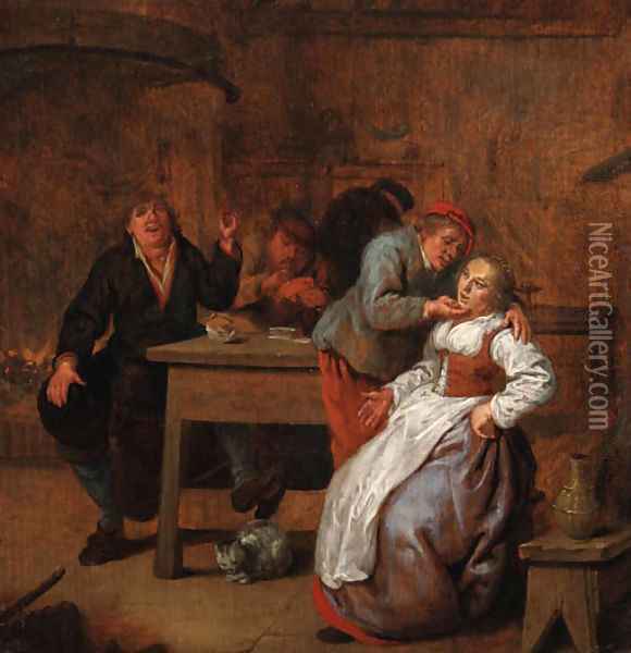 Peasants in an inn, with a courting couple Oil Painting - Jan Miense Molenaer