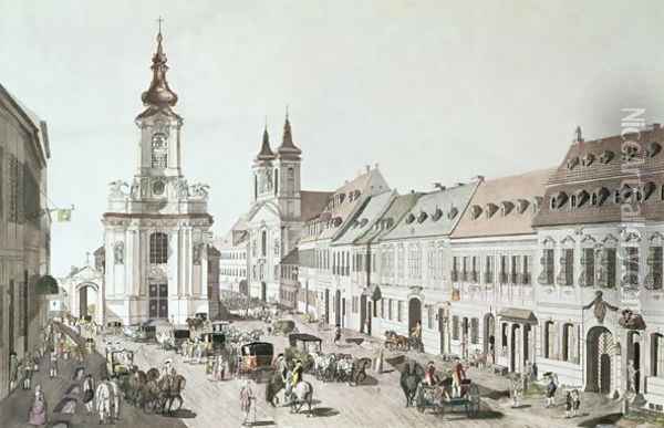 The Parish Church and Cemetery of Fauxbourg, engraved by the artist Oil Painting - Jacob Ziegler