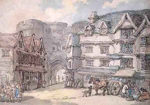 The South Gate, Exeter Oil Painting - Thomas Rowlandson