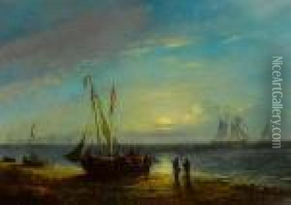 Moonlight, Aldeburgh Beach Oil Painting - John Moore Of Ipswich