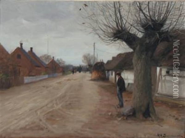 Autumn Day In A Village Oil Painting - Hans Andersen Brendekilde