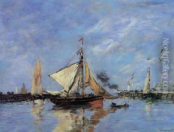 Trouville, the Jettys, High Tide III Oil Painting - Eugene Boudin