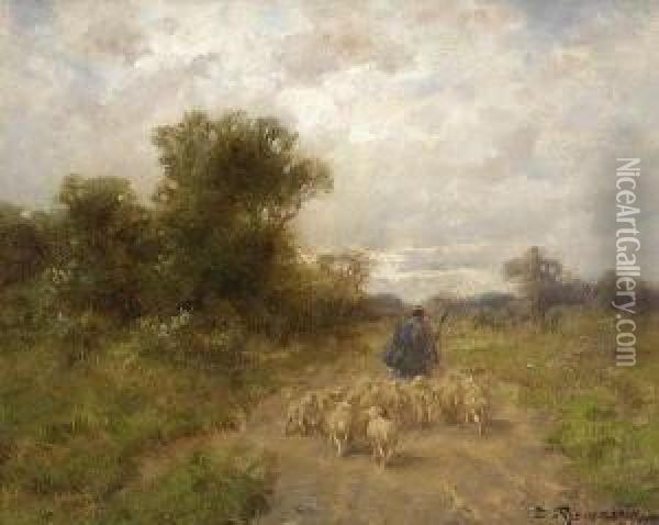 Schafer Mit Herde. Oil Painting - Desire Tomassin
