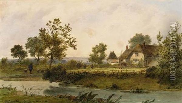 Farmhouse And River Oil Painting - Charles Marshall